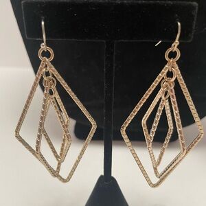 Triple Diamond Shaped Earrings Gold Tone